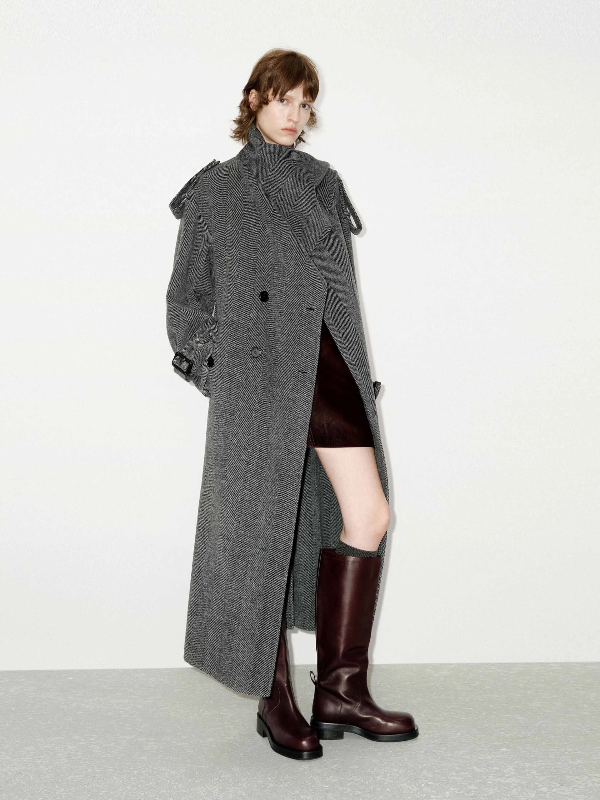 Button Fastenings Wool Blend Scarf Coat