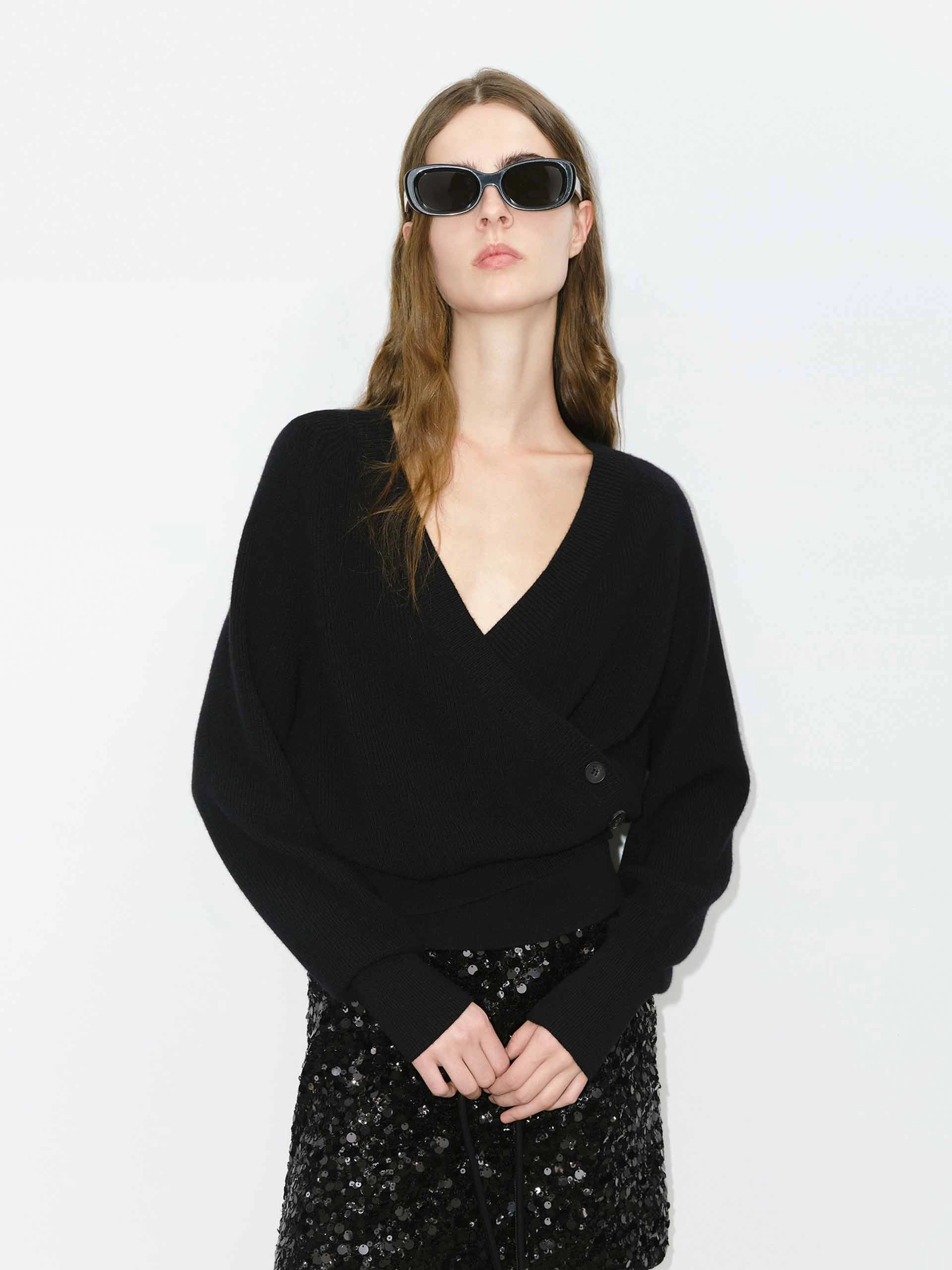 Soft Comfort Fit Cozy Waistband Wrap Detail Wool Sweater