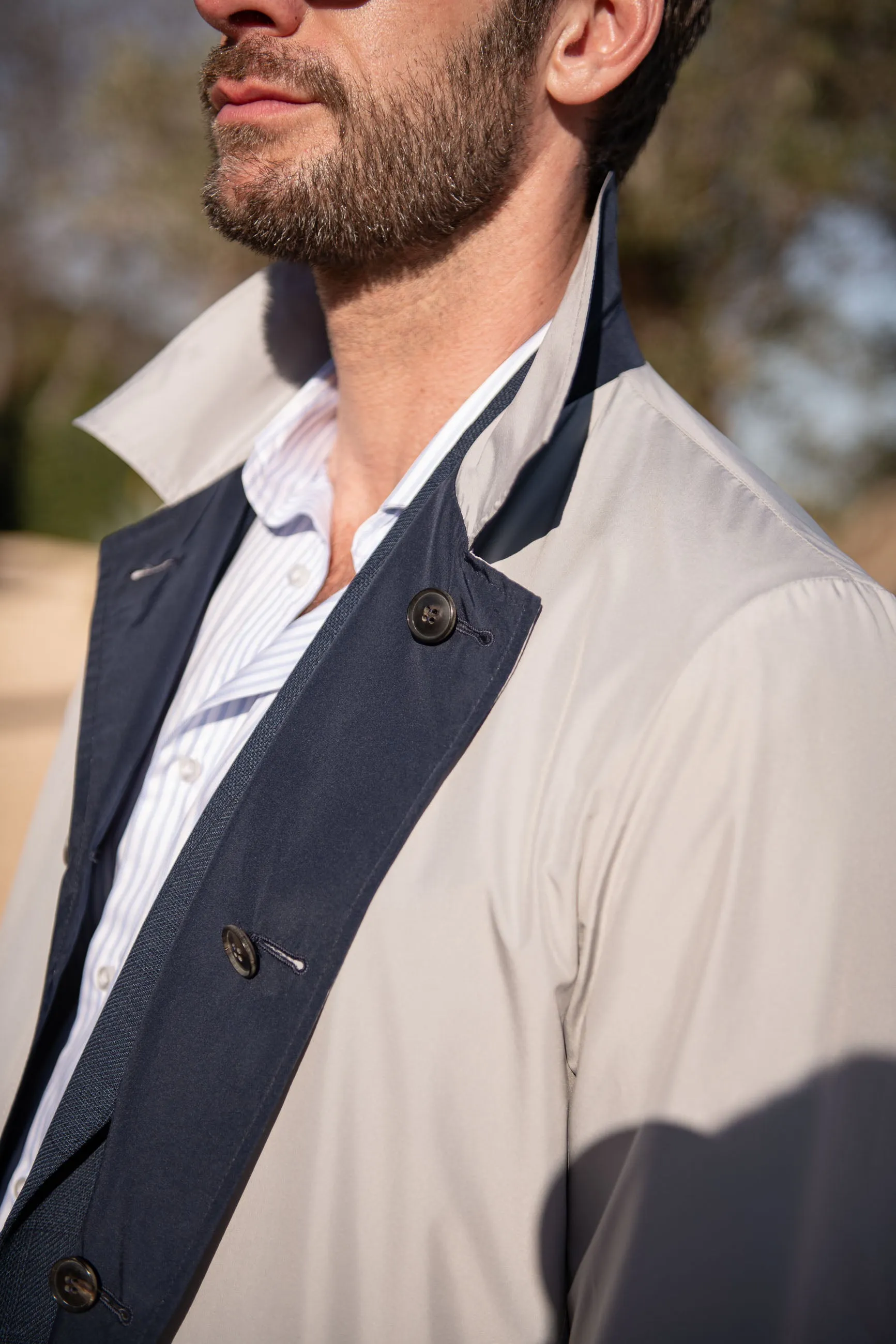 Blue and grey reversible raincoat - Made in Italy AntiPilling Finish Soft Texture