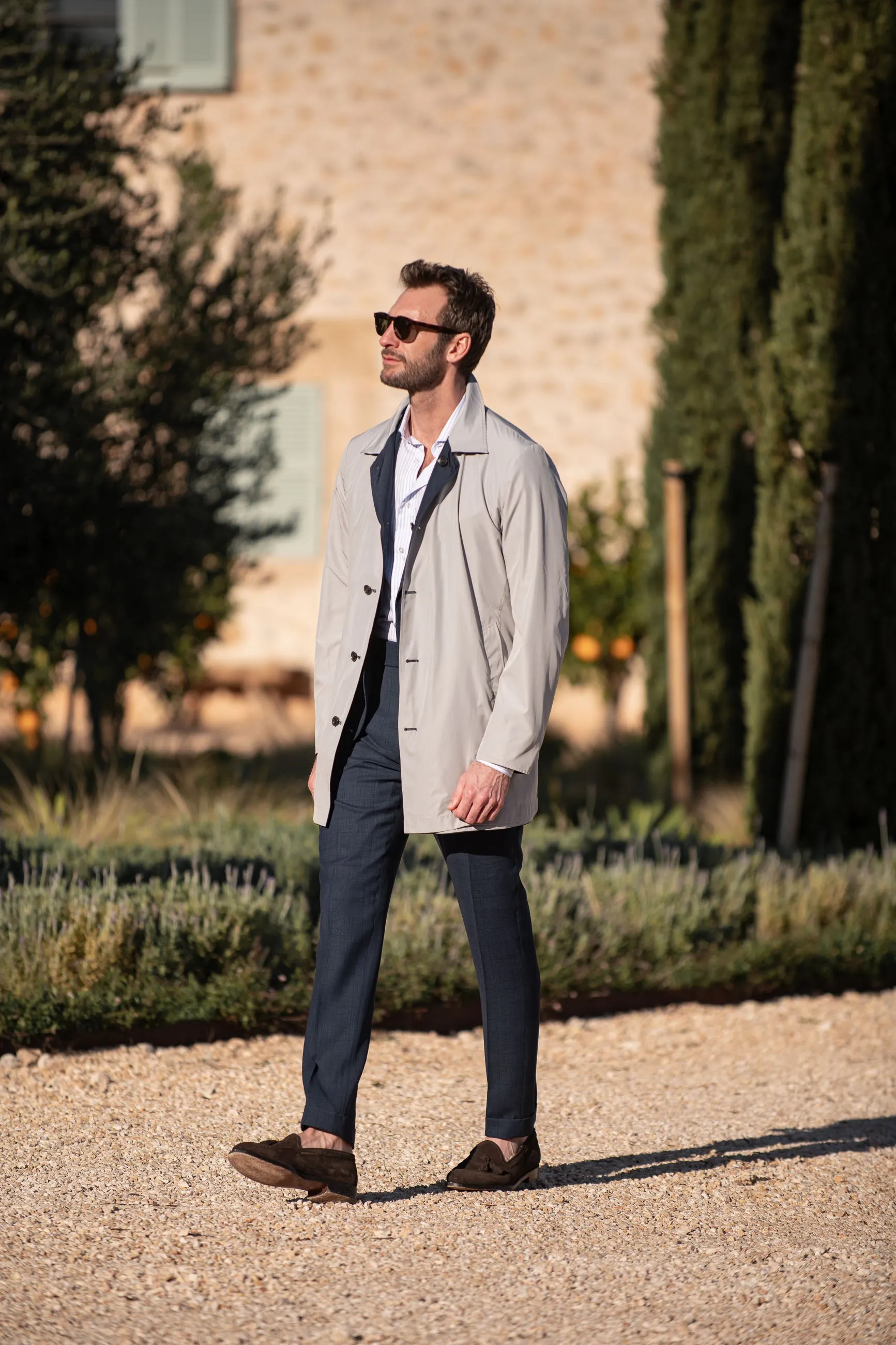 Breathable City Style High Performance Blend Blue and grey reversible raincoat - Made in Italy