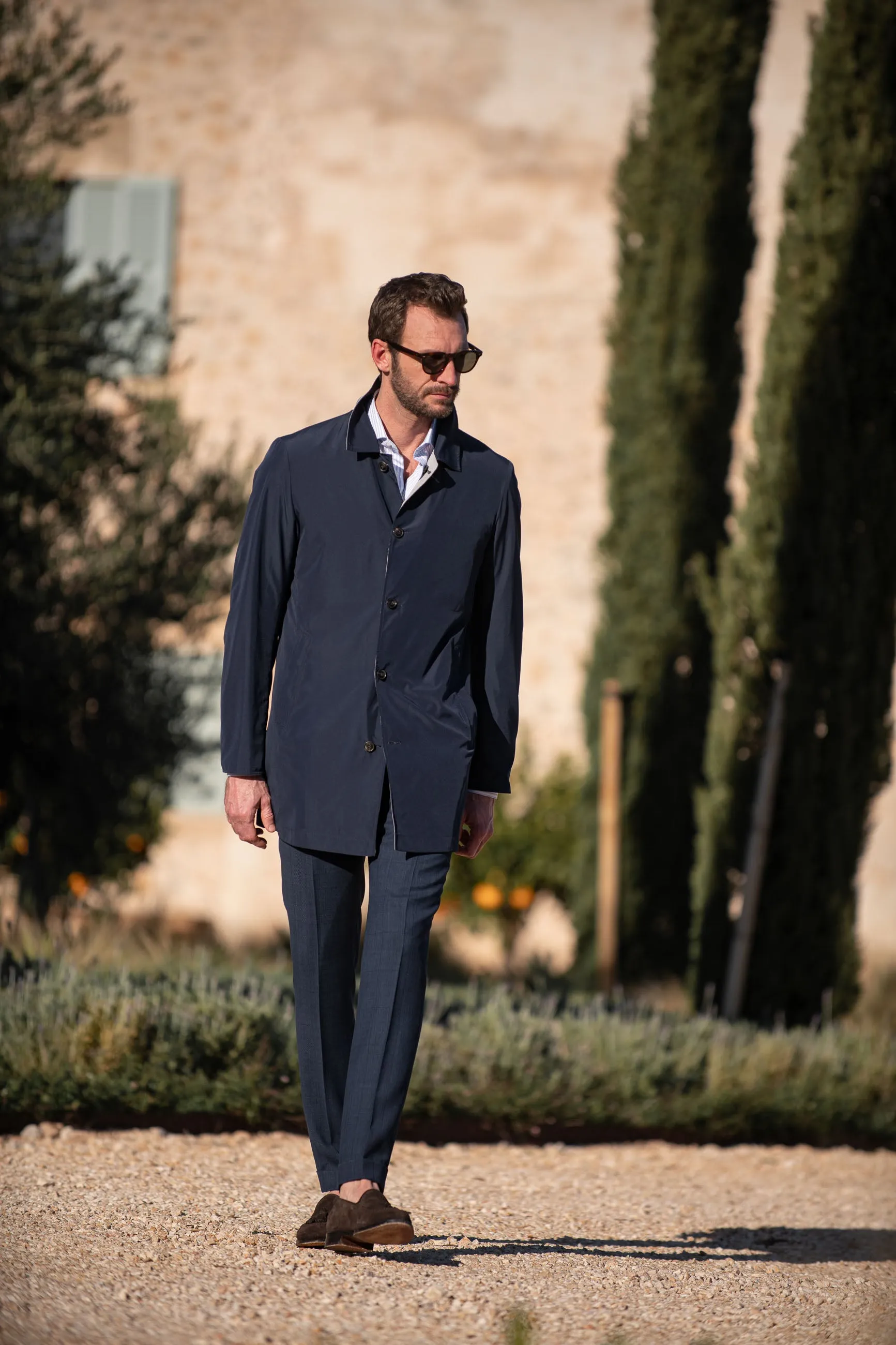 Long Sleeve Blue and grey reversible raincoat - Made in Italy