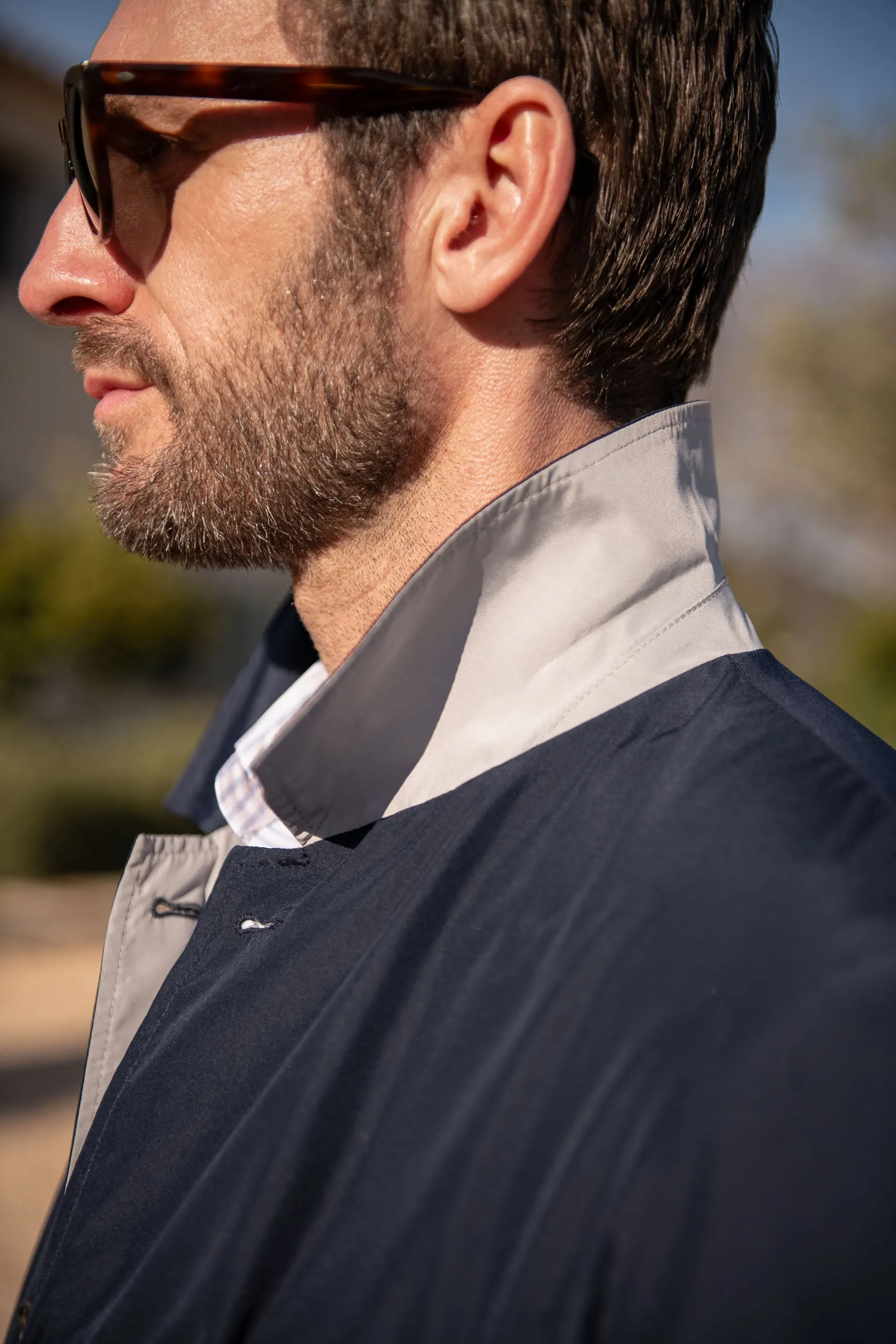 Blue and grey reversible raincoat - Made in Italy Lightweight insulation