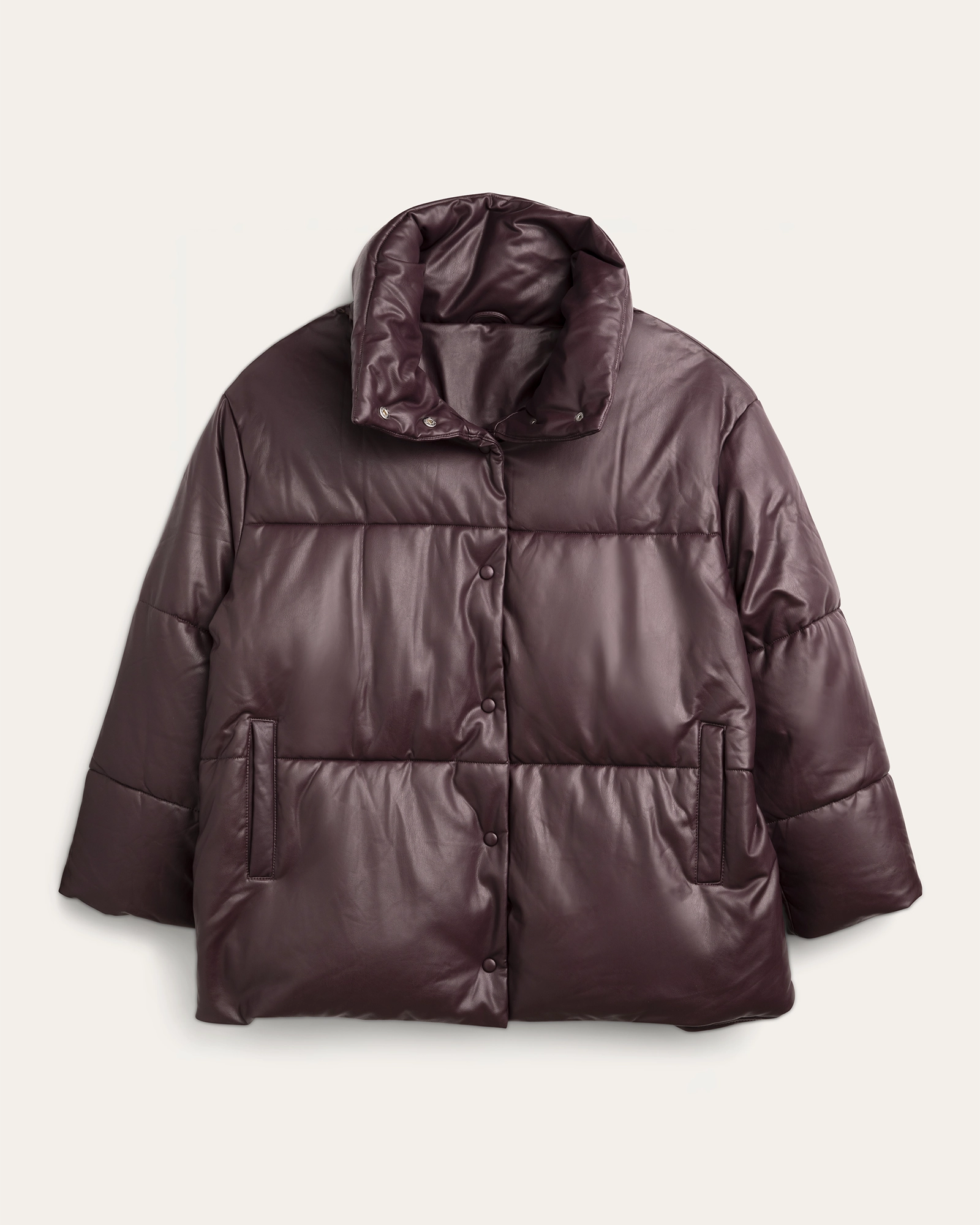 Terri Vegan Leather Puffer Jacket | Purple Waterproof Shell