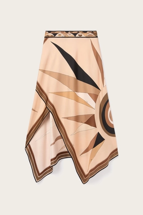 Hawaii Print Asymmetrical Skirt Sequined Finish Waist Defining