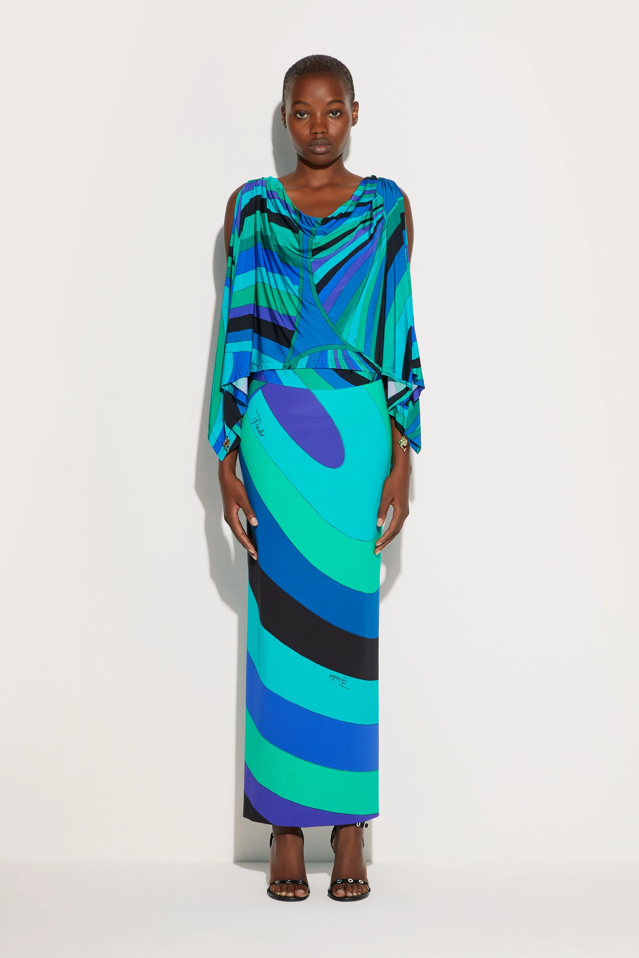 Breathable Lining Iride Print High Waist Skirt