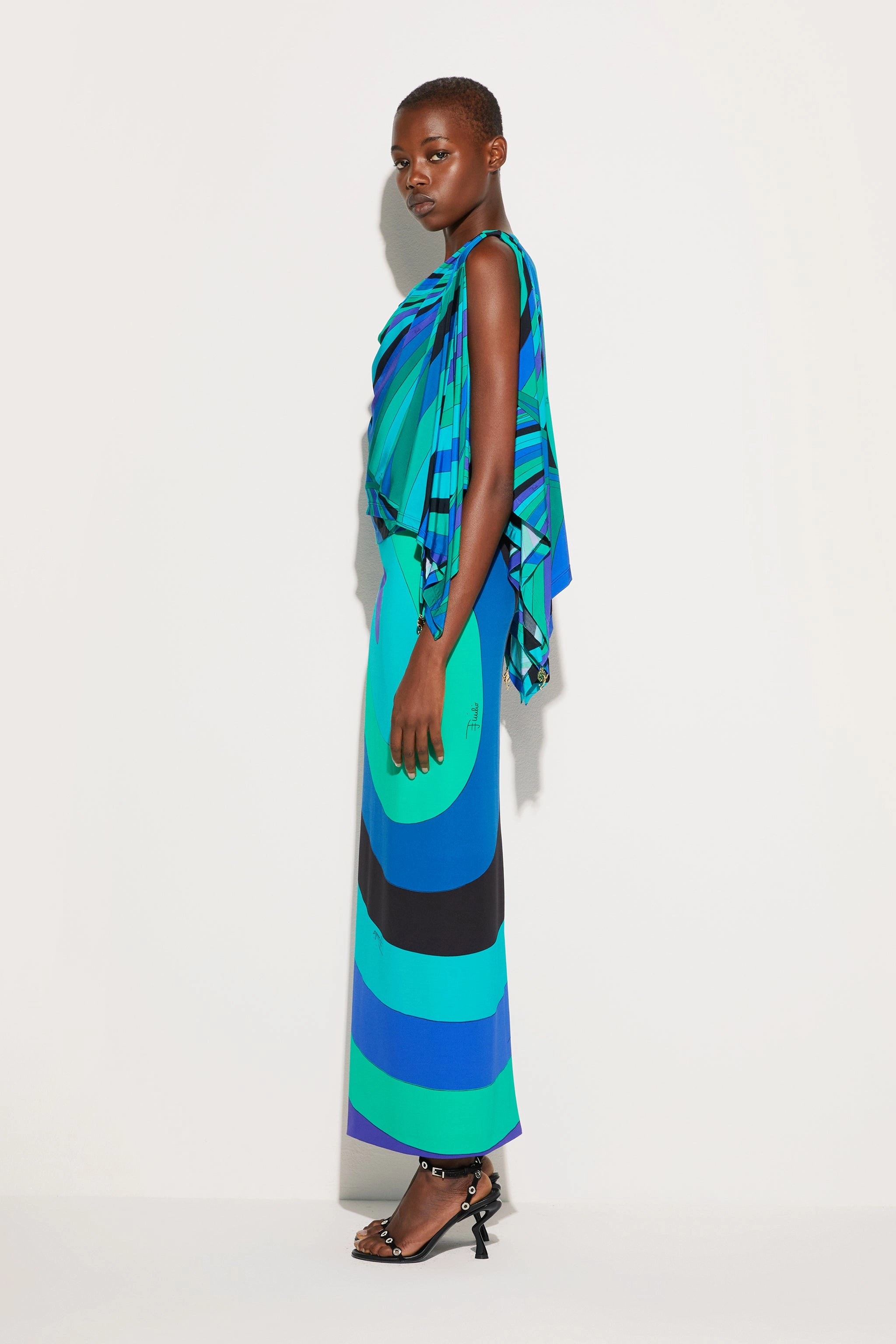 Adjustable Fastening Runway Inspired Iride Print High Waist Skirt