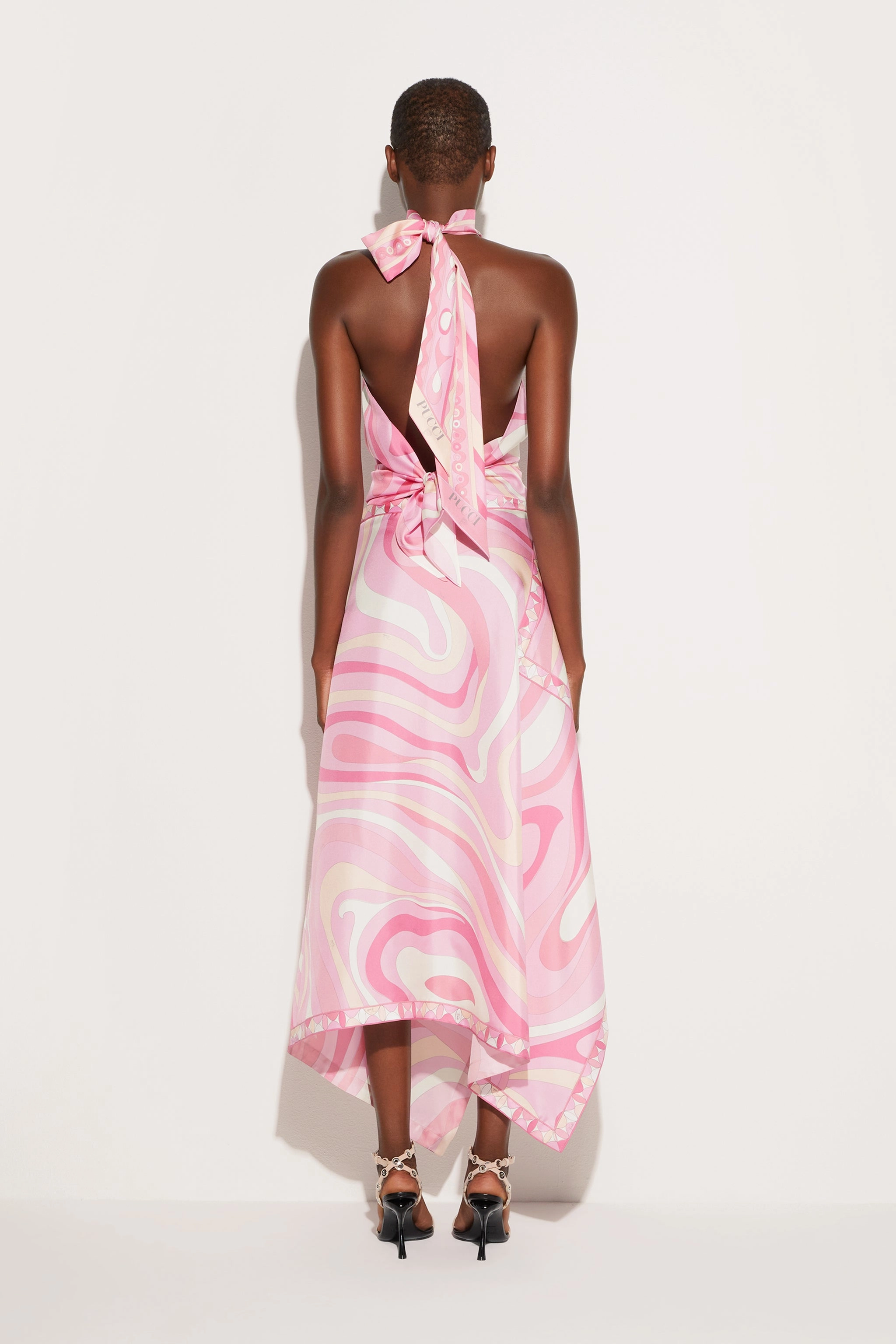 Simple Look Seamless Edging Marmo Print Asymmetrical Skirt