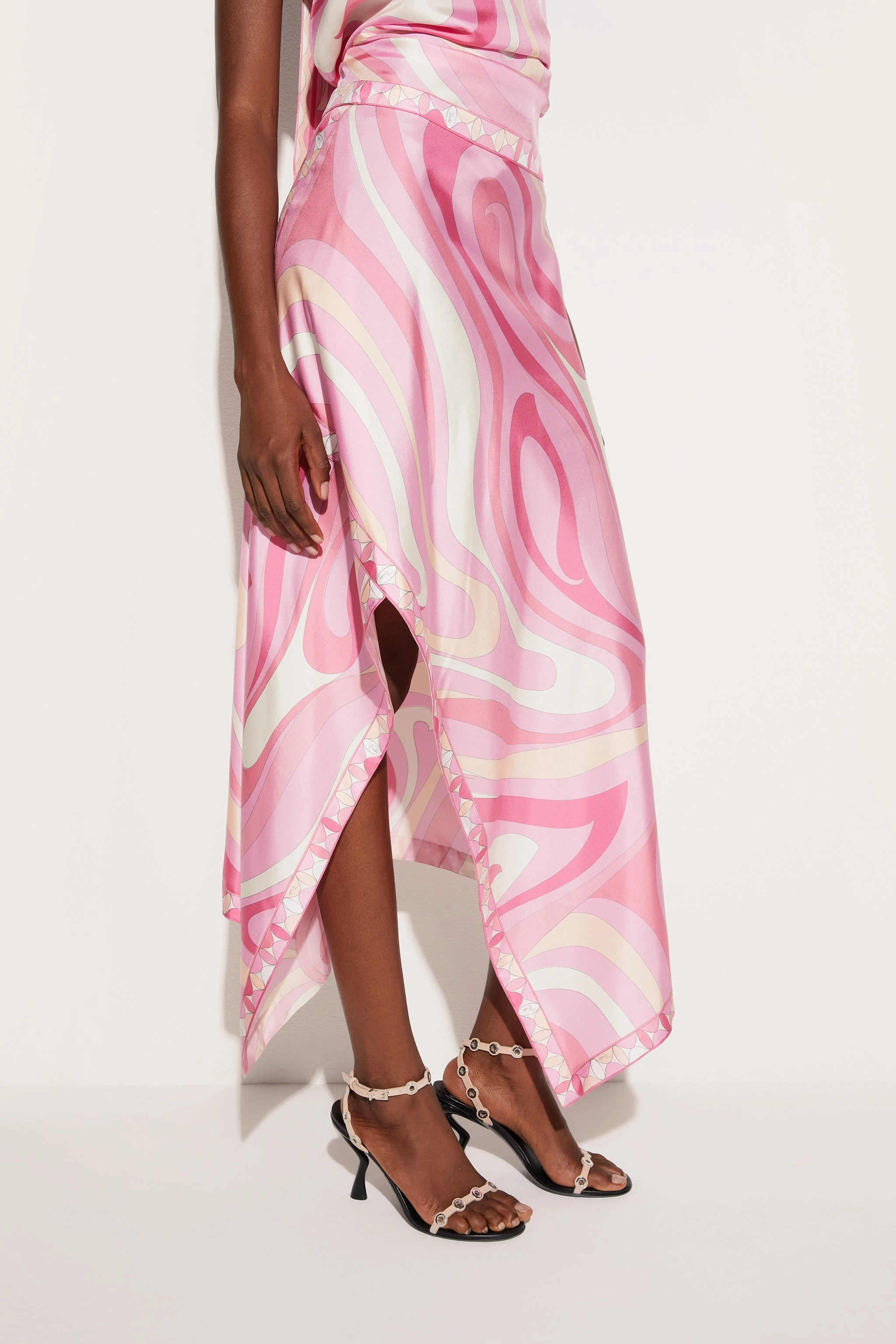 Marmo Print Asymmetrical Skirt Adjustable drawstring Cashmere Touch