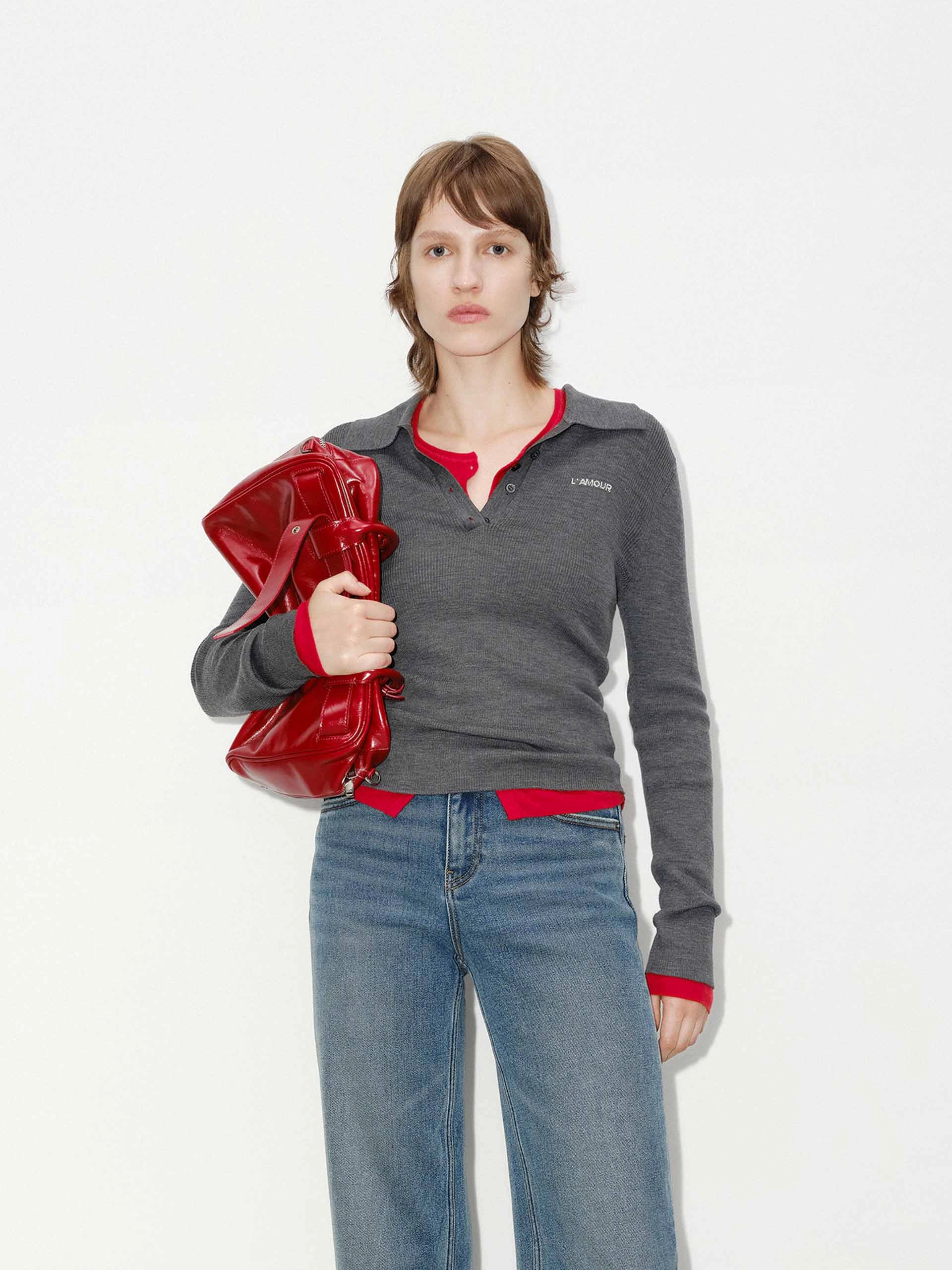 Light Warmth Wool Blend Fitted Knit Top