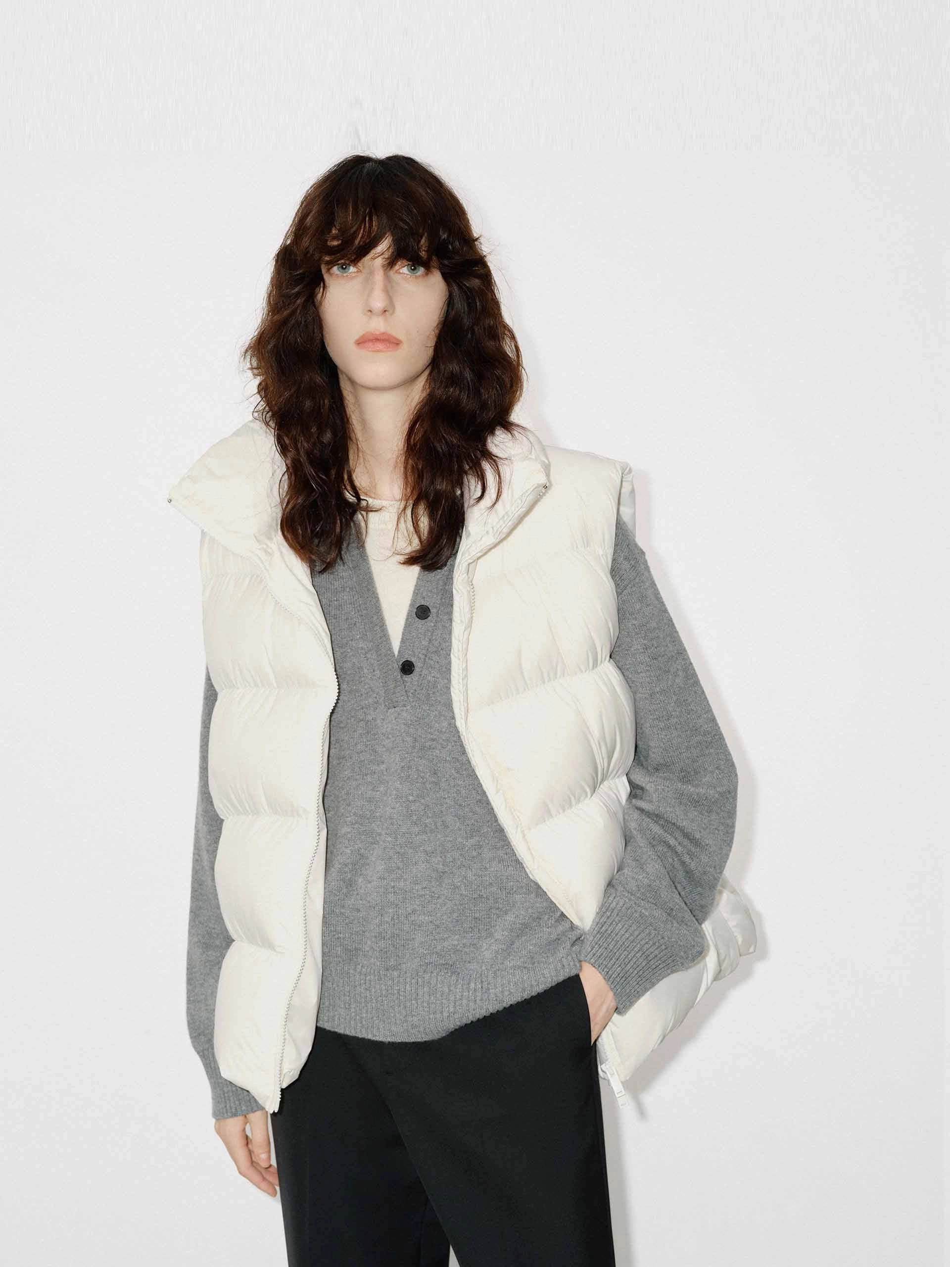 Zip Closure Goose Down Vest High Collar Options