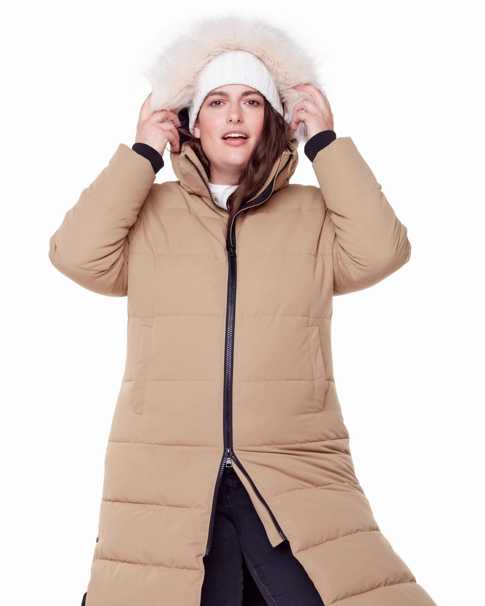 Vegan Down  Ultra Long Length Parka | Camel Sporty Layer