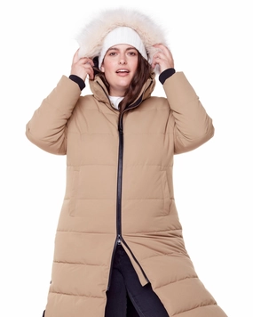 Vegan Down  Ultra Long Length Parka | Camel Sporty Layer